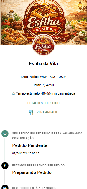 Página de acompanhamento de pedido do cliente no celular