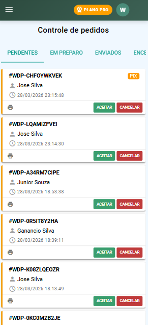 Pedidos do Whats Pedido no celular